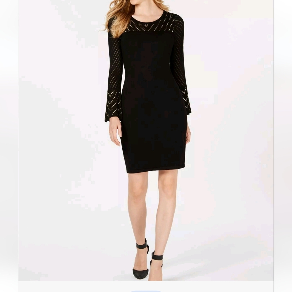Calvin Klein XL studded pointelle burn out bell sleeve sweater dress